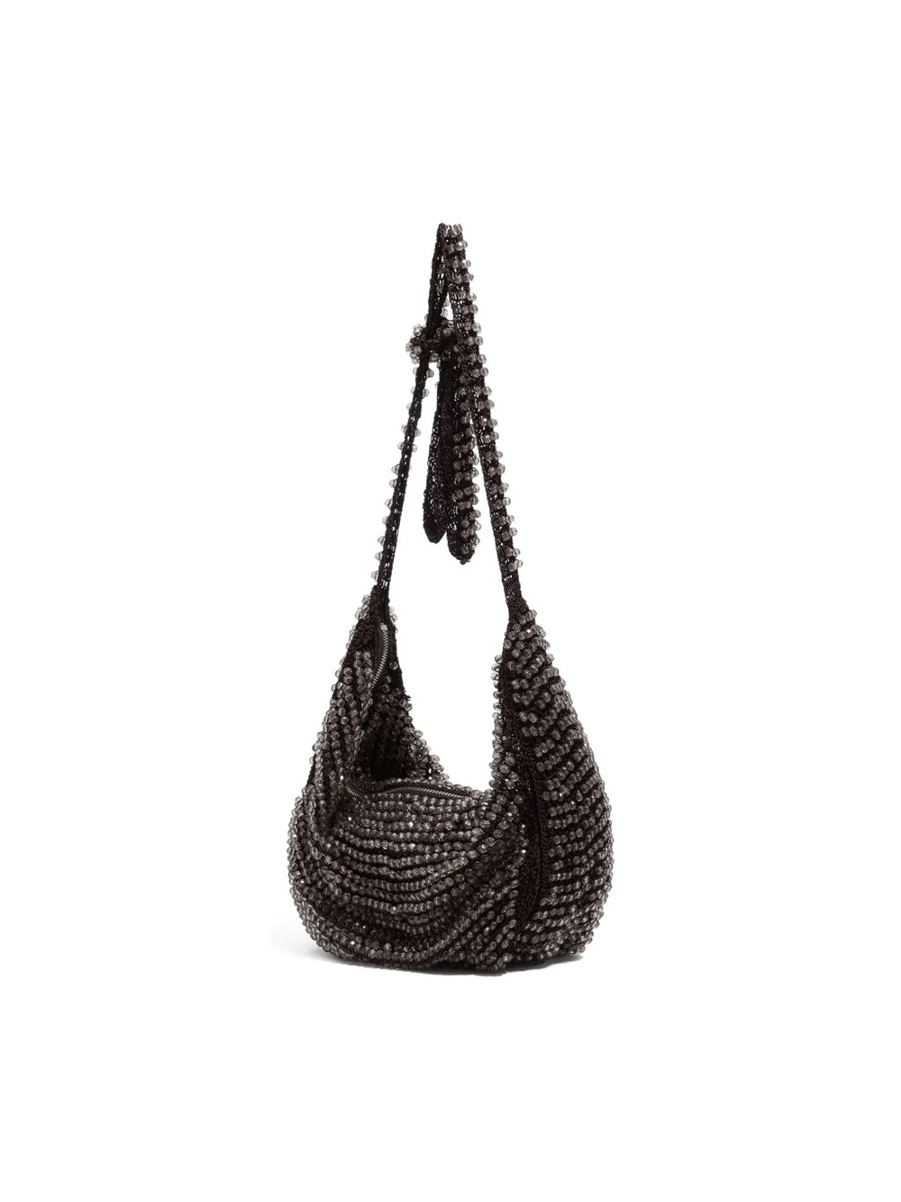 Beaded Shoulder Hobo Bag in Black/ dark brown